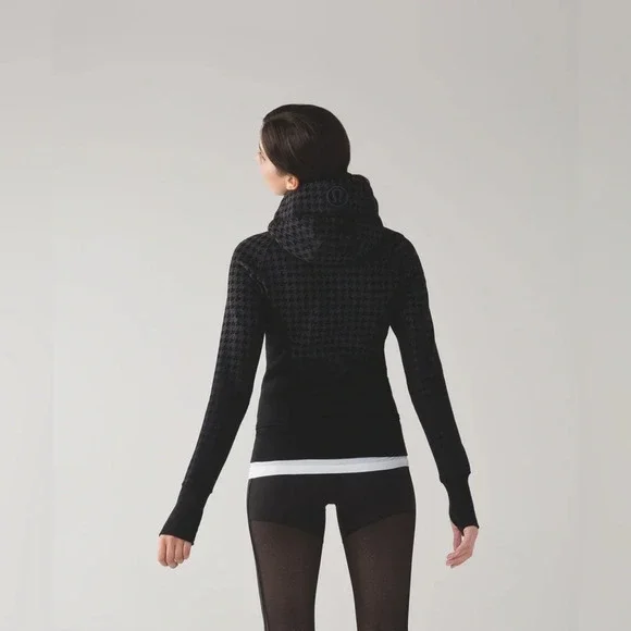 Lululemon Scuba Hoodie II Giant Houndstooth Dip Dye Deep Coal Black/Black Size 2 - Picture 3 of 10